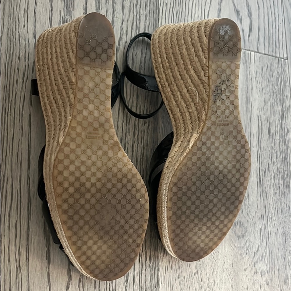Gucci Microguccissima Black Patent logo Leather Espadrille Wedges - Picture 4 of 7
